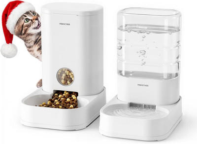 Automatic Cat Feeder & Water Dispenser Set - 1 Gallon for Pets, 2 Pack