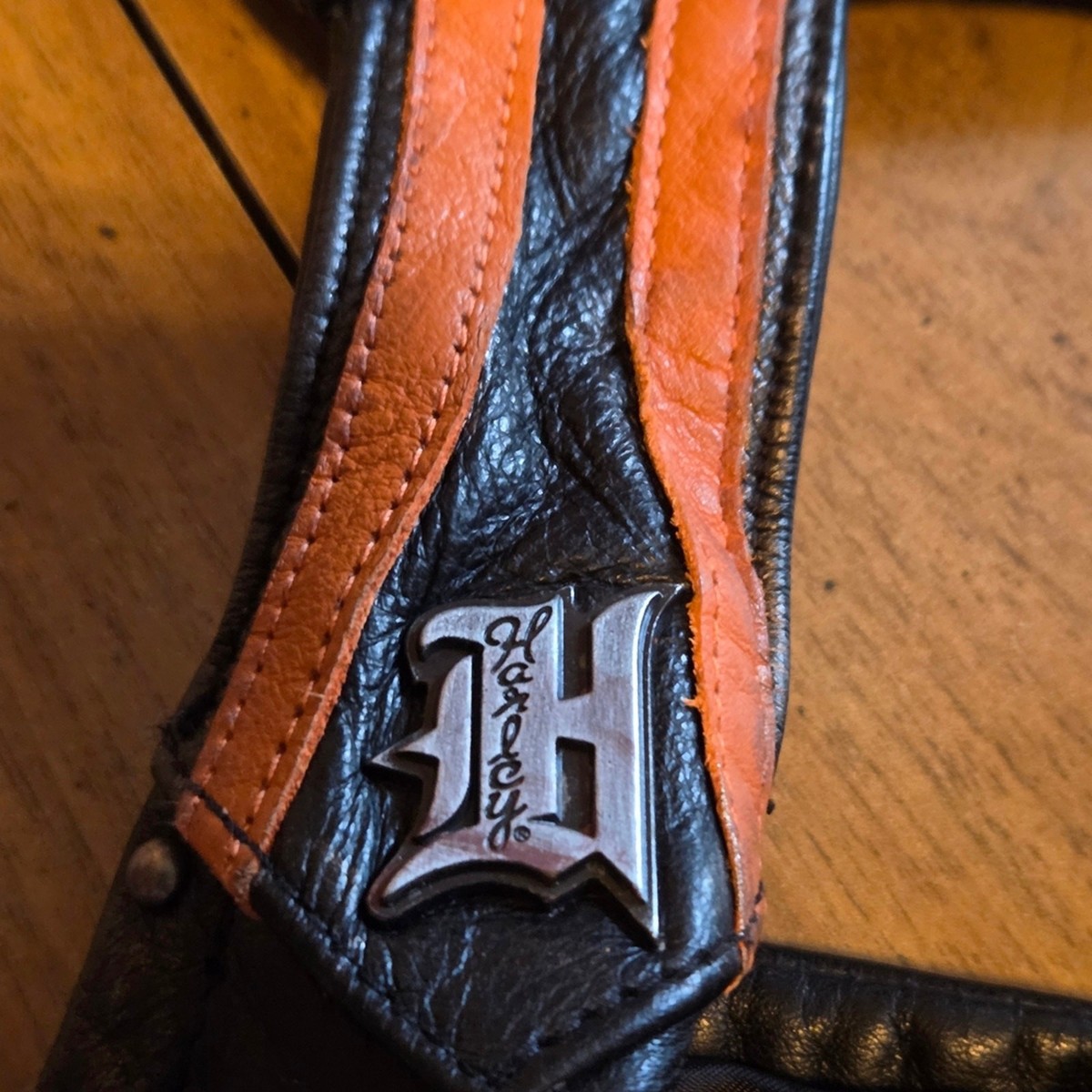 Harley-Davidson Black Leather Motorcycle Chaps with Orange  display picture 3