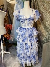 Blue and white floral tiered dress size Medium New Without Tag#floraldress
