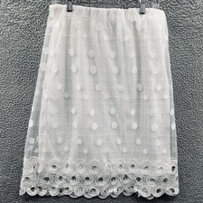 Womens Mesh Polka Dot Skirt M White Coquette Cottage Lace Trim Feminine Romantic