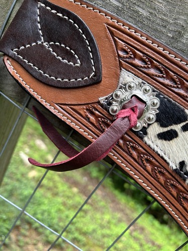 Two Tone Leather Hair On Tripping Collar Western Breast Collar Horse Size Tack - Picture 4 of 9