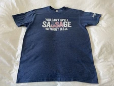 Johnsonville | Men’s SZ Large | Blue Tee Shirt Sausage USA Patriotic EUC