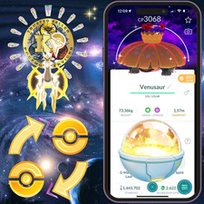 Pok mon TRADE GO Shiny Gigantamax Venusaur Level50 Dark Skies Background Digital