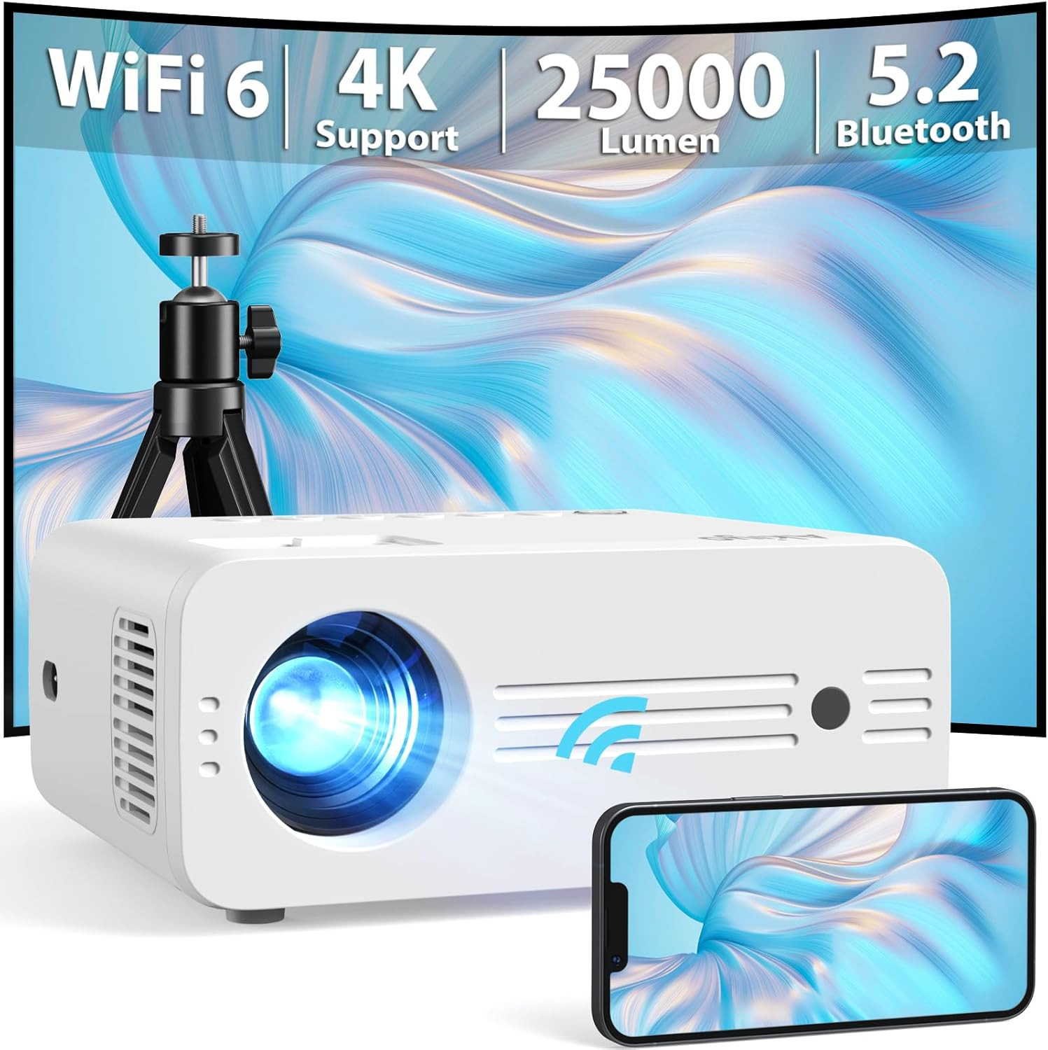 Proiettore O7 WiFi 6 Bluetooth 25000 Lumen - Cinema 4K Nativo 1080P
