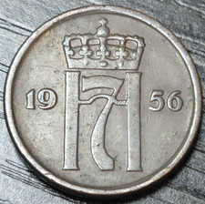 1956 Norway 50 Ore Coin KM#399 21MM World Coin 	👑 Haakon VII 👑
