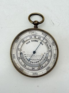 Antique Brass Pocket / Mountain Barometer With Altitude Scale