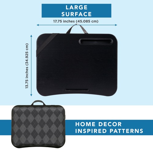 Portable Lap Desk For 15.6 Inch Laptops With Cushion And Phone Slot Gray Argyle - 第 5/6 張圖片