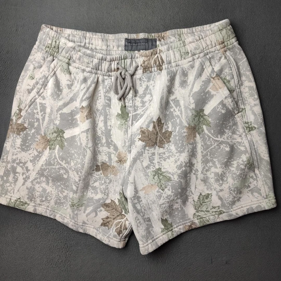 Pantalones Cortos Abercrombie & Fitch Para Hombre Grandes Gris Camuflaje 5" Suave A&F Essentials Vellón Foto 2 de 4