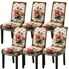 4/6Pc Dining Chair Cover Elegant Rose Pattern Quilted Stretchable Seat Protector