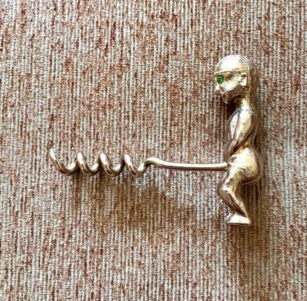 Vintage Gold  Alien Phallic Wine Corkscrew Bottle Opener Rare Turquoise Eyes