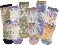 7 Pairs Women Floral Sheer Sock Elastic See Through Socks Summer Thin Mesh