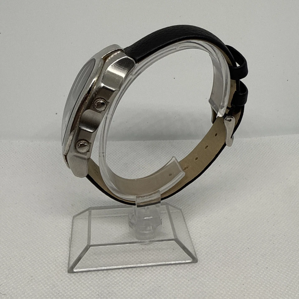 Reloj Philip Stein Teslar Doble Zona Horaria Acero Correa Cuero Negro Foto 3 de 4