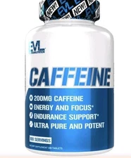 EVL Caffeine 200mg Pills, 100 Capsules ATP Energy Nootropic Stimulant Memory