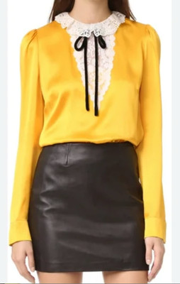 The Kooples Seidenbluse Gelb mit hochwertiger Spitze 36