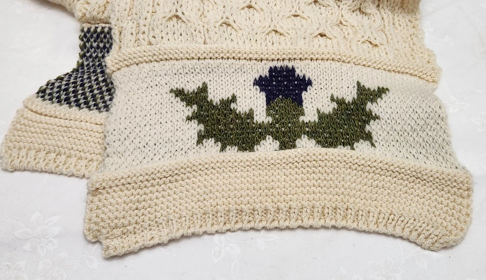 100% Lana Cardo Escocés Aran Cable Tejido 72" Bufanda Crema/Natural NUEVO Foto 3 de 4