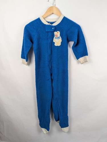 Sears Winnie The Pooh Blue Footed Size 6 Kid Pajamas Vintage Disney Sleeper