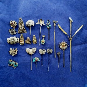 21 ANTIQUE CHINESE QING GILT SILVER LADY HAIRPIN HAIR PIN ORNAMENT CHINA 19TH C