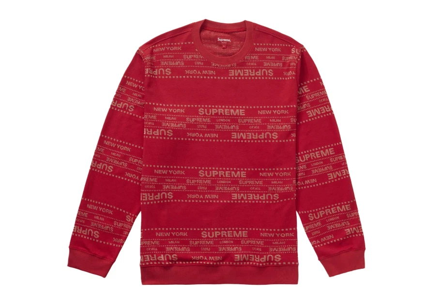 Sweat col rond Supreme NY rouge métallisé jacquard taille S SS19 neuf