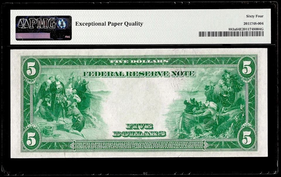 $5 1914 Federal Reserve Note Kansas City Fr#883a White | Mellon PMG 64 EPQ CU - Image 2 of 3