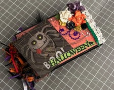Halloween Premade Mini Scrapbook Photo Album Journal 4x6 Interactive Pockets Tag