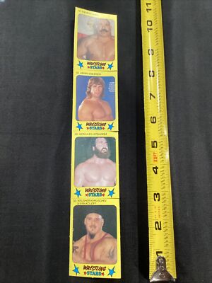 1986 Monte Gum Wrestling Stars Card Strip Iron Sheik, Von Erich, Khruschev Kolof
