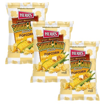 Herr's FIRE ROASTED Popcorn Sweet Corn Smoky Airy Crunchy 4 Oz. (3 Bags)