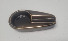 Compact Ceramic Black and Gold Cigar Ashtray wFelt Back