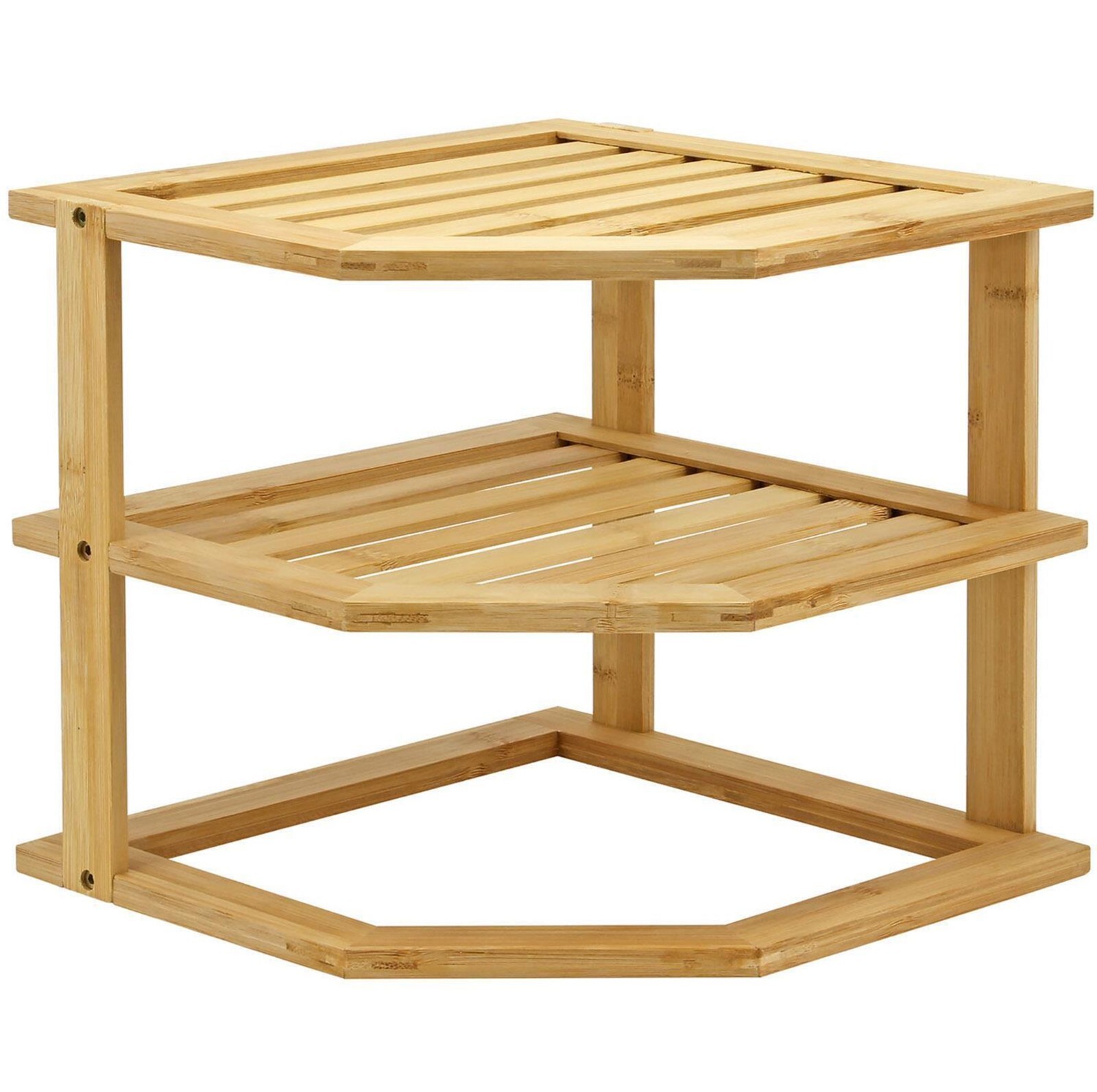 3 TIER BAMBOO CORNER KITCHEN PLATE RACK CUPBOARD SHELF INSERT TIDY