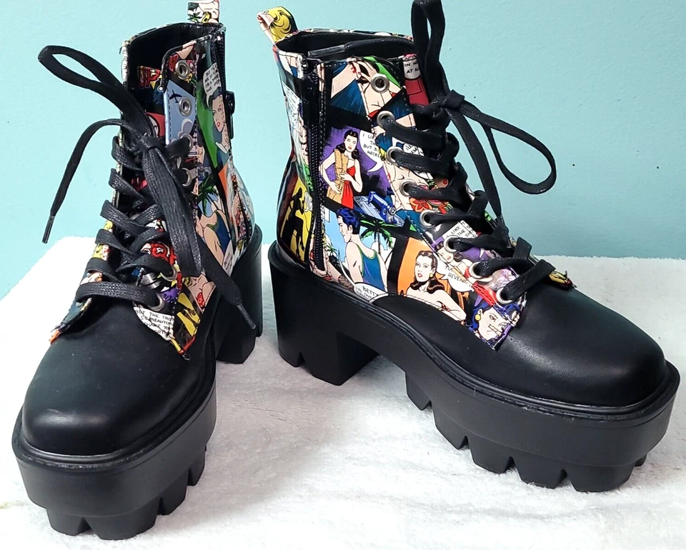 Botas de combate Bumper Comic Strip plataforma cosplay para mujer 6,5 Foto 2 de 4