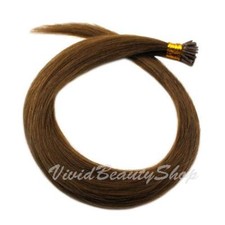50 I Stick Glue Tip Micro Bead Straight Remy Human Hair Extension Light Brown 8