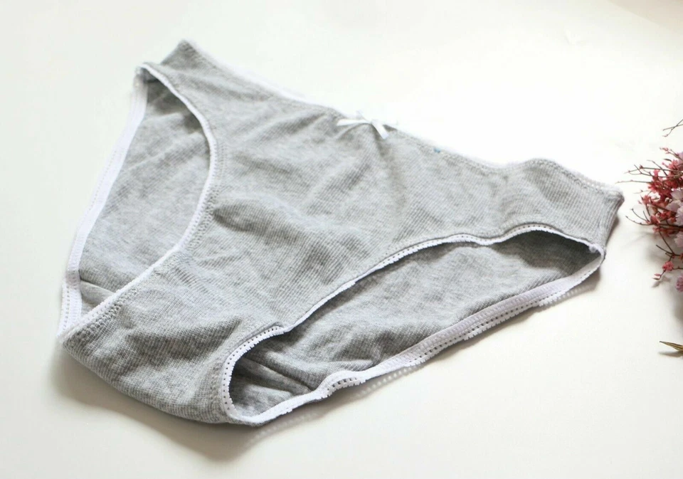 Женщин трусы в полоску хлопок высокого покроя нижнее белье середины талии трусики Knickers серый S - Изображение 3 из 4