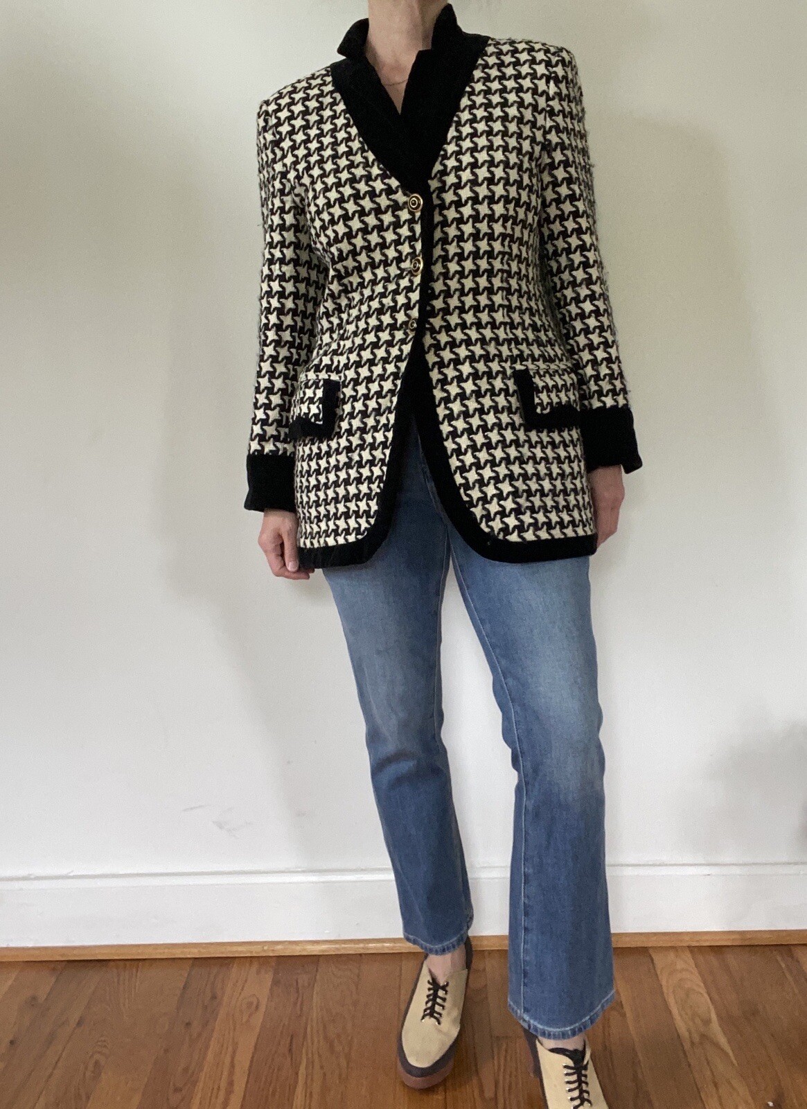 Vintage ESCADA black and white houndstooth blazer - image 4