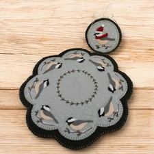 Pre-Washed Wool Blend Felt Penny Rug Kit - Cheerful Chickadee - Candle Mat Kit