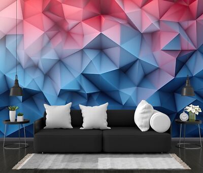 Rot Blau 3D Arrangiert Geometrisch Tapete Wandbild Abnehmbar Abziehbar Abziehen & Kleben