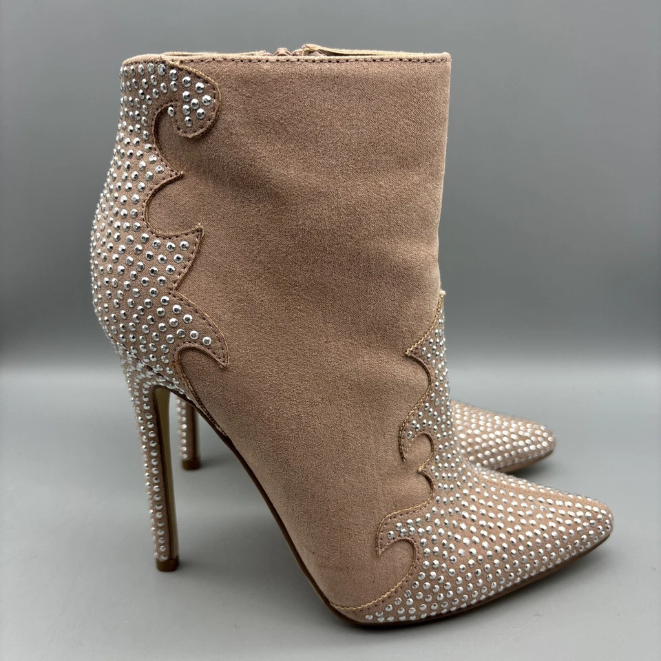 Ботинки женские JustFab Southern Girl размер 5,5 розовые румяна сбоку на молнии 4,75 дюйма на каблуке - Изображение 4 из 4