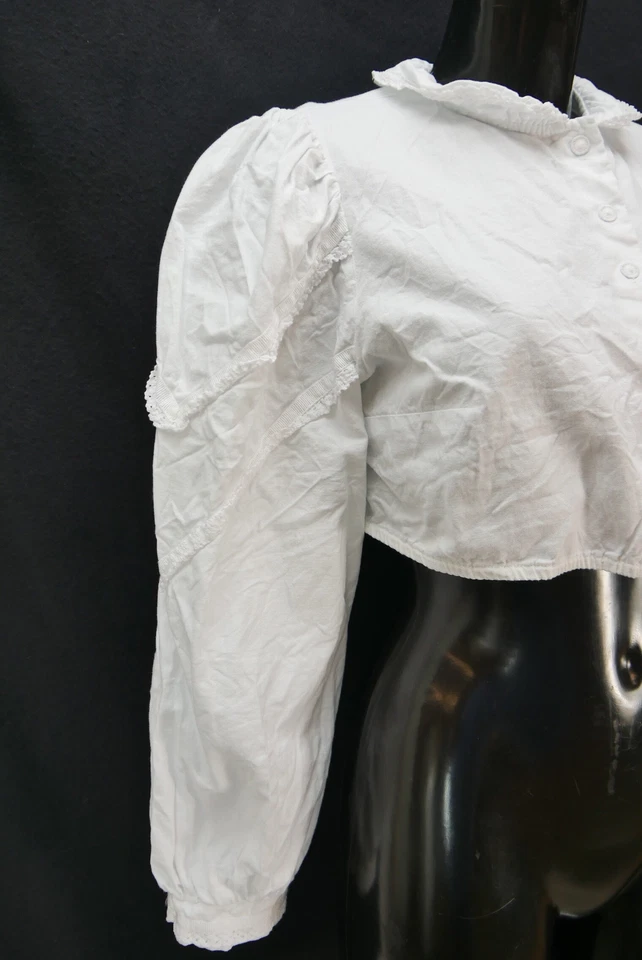 Gr.48 Dirndlbluse weiß Bluse für Dirndl Baumwolle mit Spitze B10539 - Bild 3 von 4