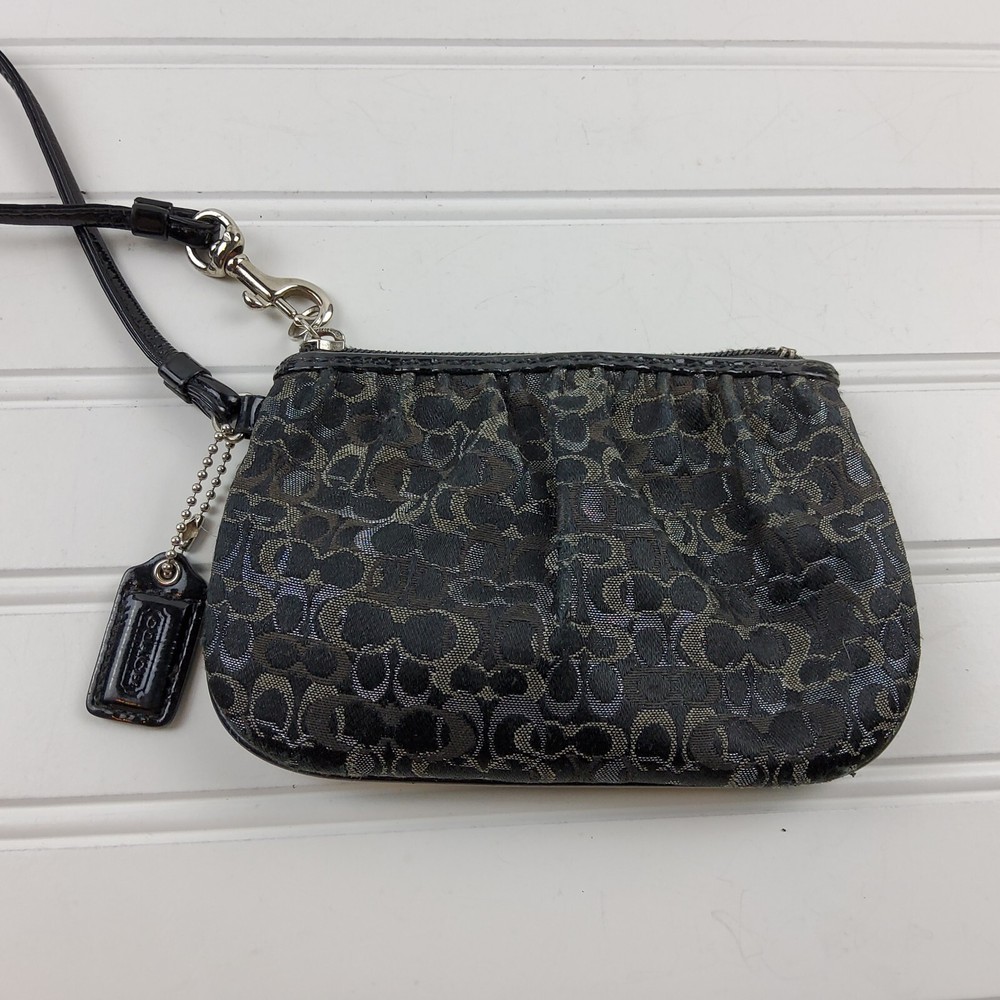 Coach Signature Patent Trim Wristlet Pouch Clutch Wallet