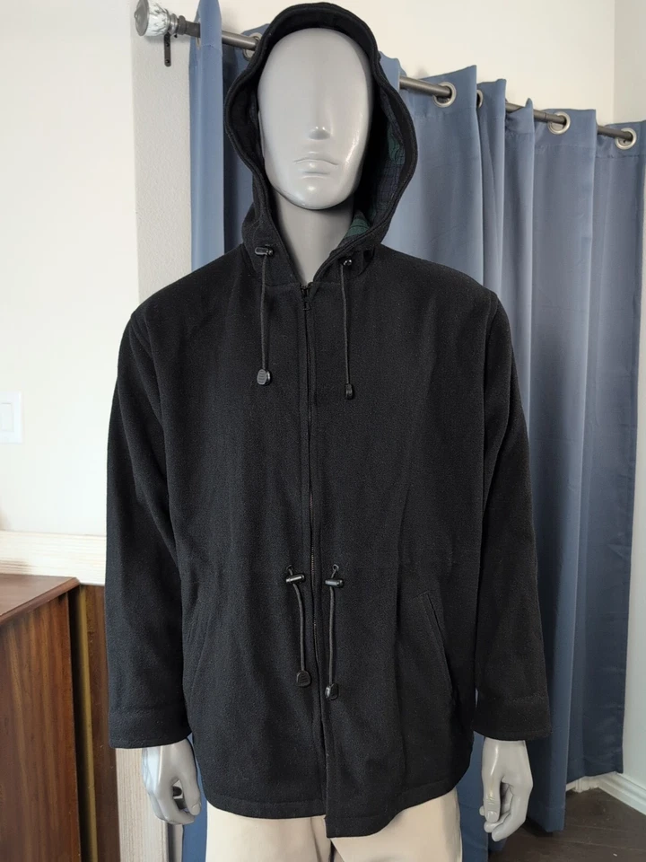 Chaqueta con Capucha Johnson Woolen Mills Para Hombre Grande Negra Franela Forrada Gorp Exterior Foto 3 de 4