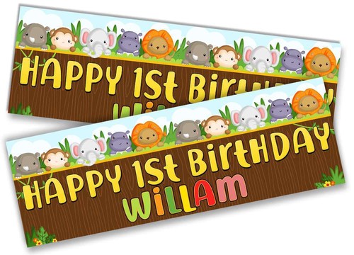 Personalised Birthday Banners Jungle Design Children Kids Party Decoration 20 - Picture 10 of 22