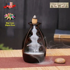 Ceramic Backflow Incense Cone Burner Holder Lotus WaterfallF 062 & Cones Gift