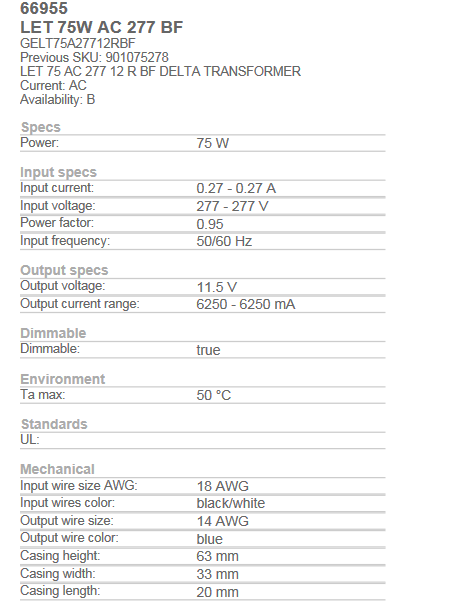GE LighTech 66955 LET-75-AC-277-R-BF, Halogen Transformer 75 watt ...
