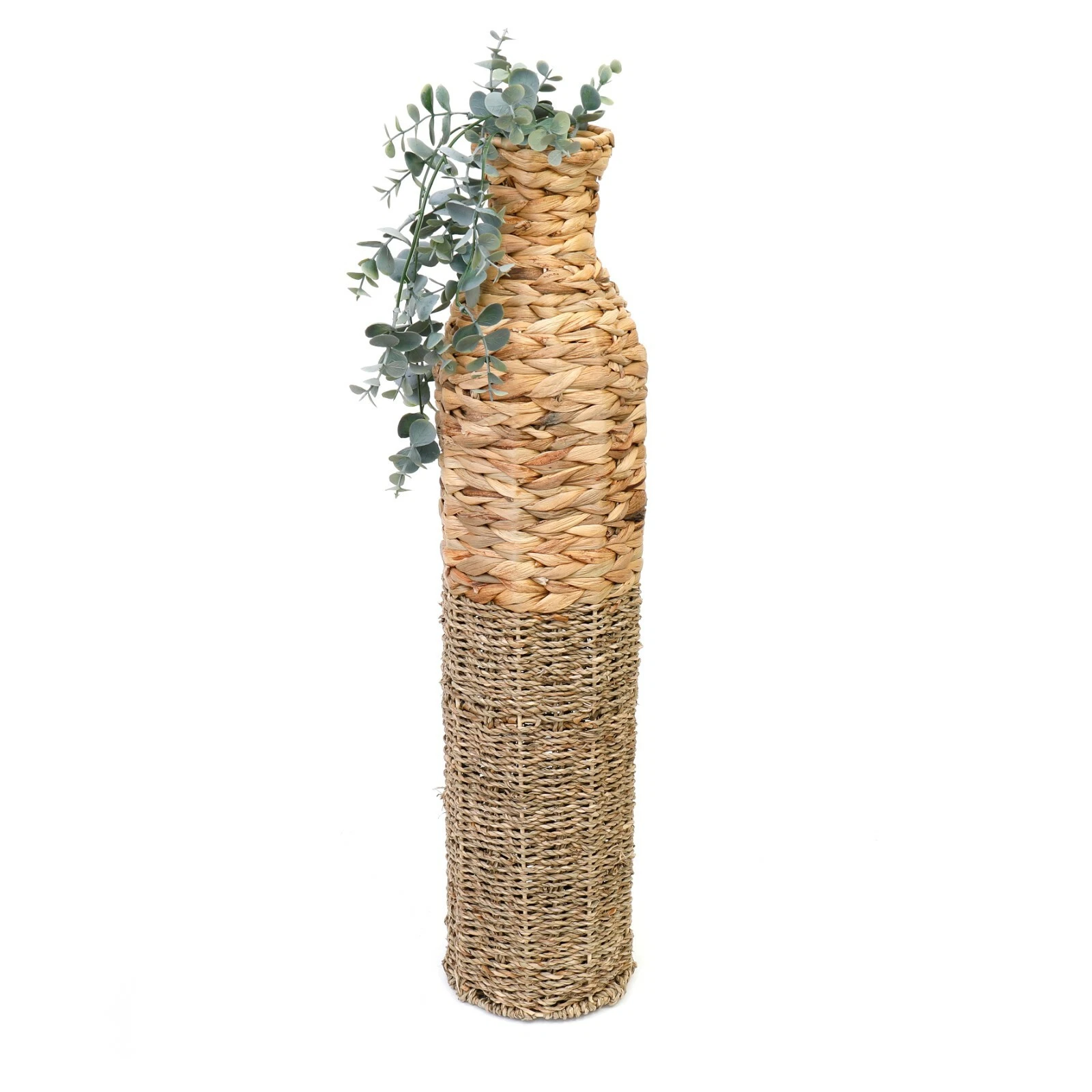 Tall Bamboo & Natural Woven Seagrass Vase Large Decorative Grass Display 65cms