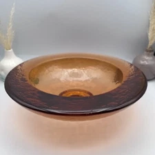 Fire And Light Signed Copper Wide Lip Bowl Recycled Glass Handmade In USA