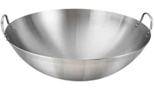 Mexican Style Stainless Steel Wok With Metal Handles Cooking Pan Round Bottom...