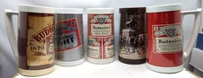 Vintage Budweiser plastic mug/stein collection of 5