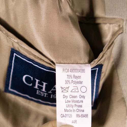 Chaps Ralph Lauren Mens 44R Sport Coat Blazer Beige 3 Button Rayon Poly Jacket - Picture 4 of 9