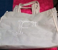 Mudpie Tote Bag Canvas And Jute Gray Monogram F Roomy Beach Travel Convenience