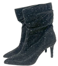 NEW WHITE HOUSE BLACK MARKET CORA VEGAN SUEDE ENCRUSTED MID HEEL BOOTIES BOOTS 7