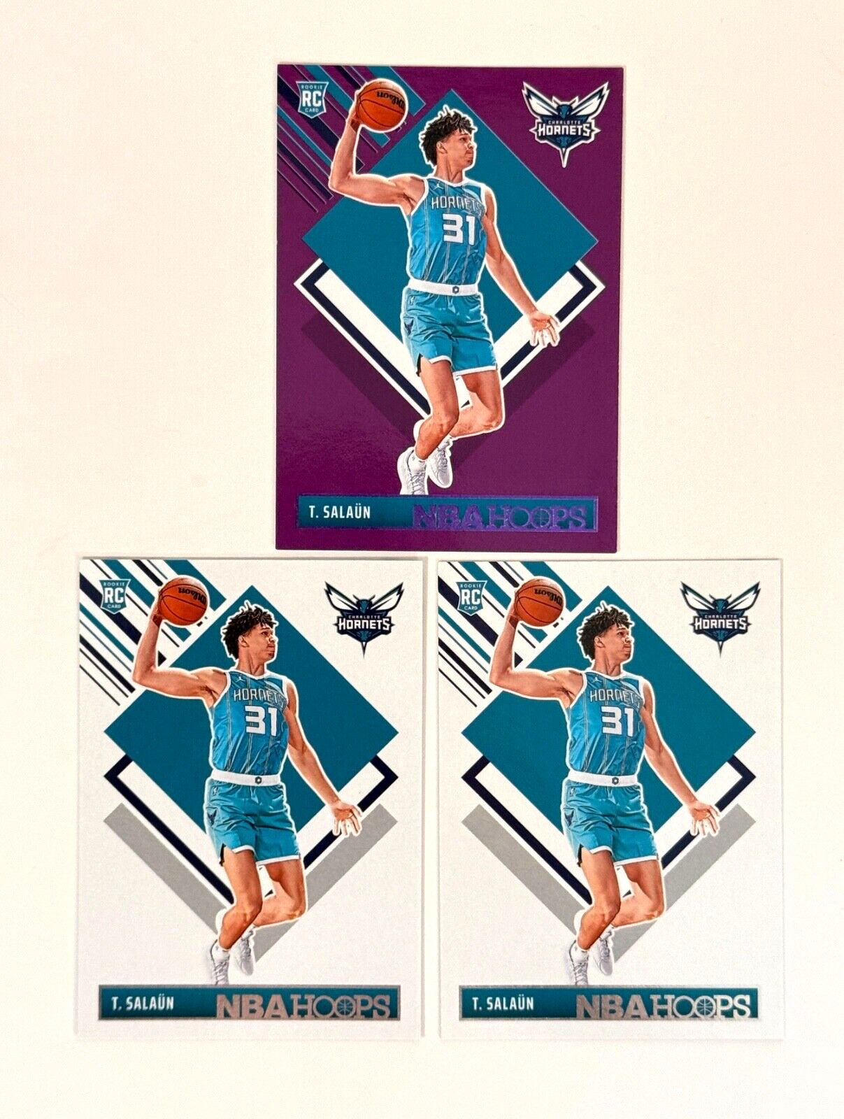 Tidjane Salaun Rookie x3 2024-25 Panini NBA Hoops Tribute Purple #292 Hornets RC