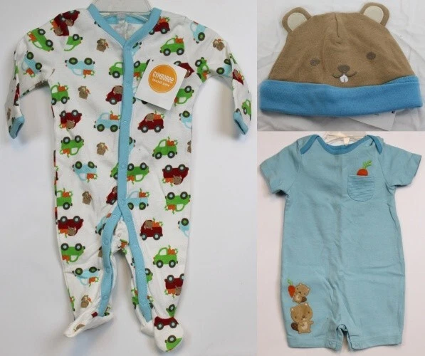 NEW 2014 Gymboree Baby Beaver 3-pc Layette Newborn 0-3 Sleeper Romper Beanie Hat